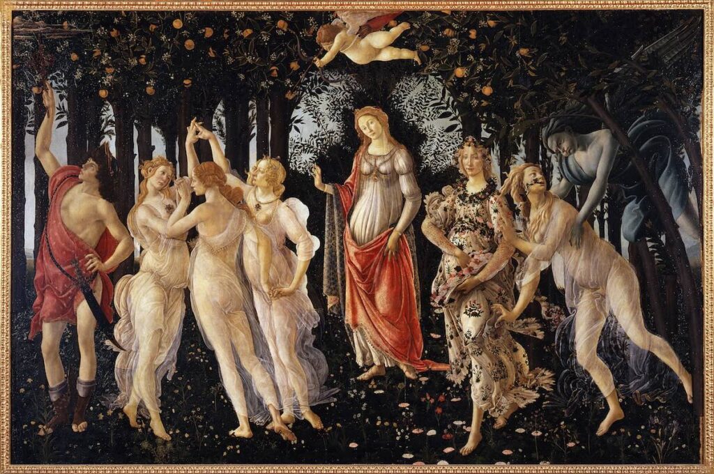 La Primavera de Sandro Botticelli, pintura renacentista con Venus, las Tres Gracias y Mercurio como representación de los arquetipos del inconsciente colectivo en psicología simbólica