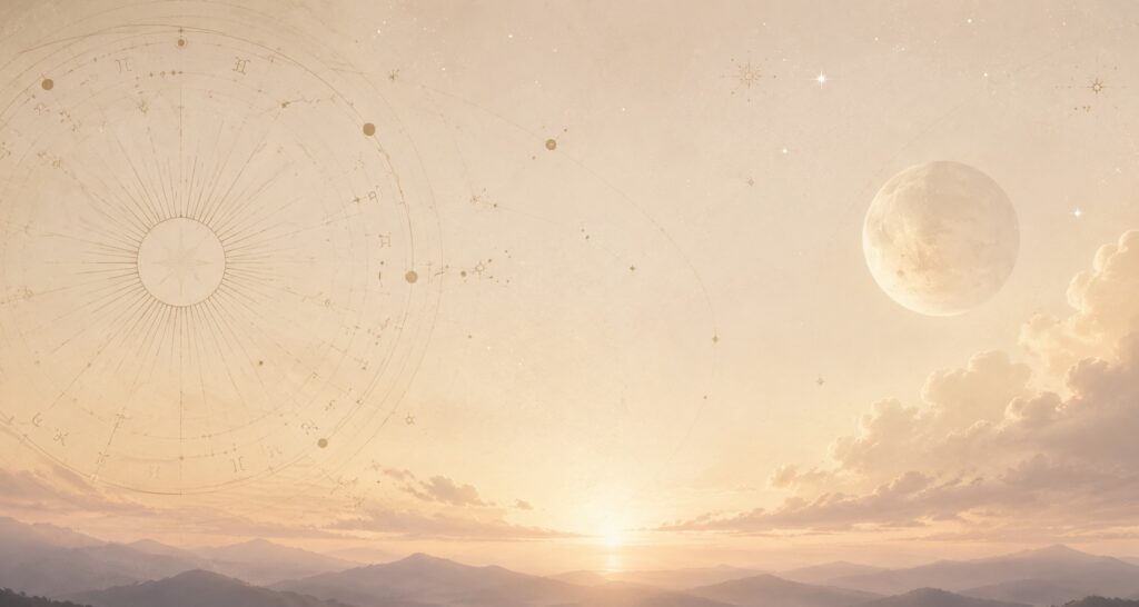 Cosmos simbólico representando la búsqueda del misterio y el viaje de desarrollo de conciencia a traves de la astrología terapéutica